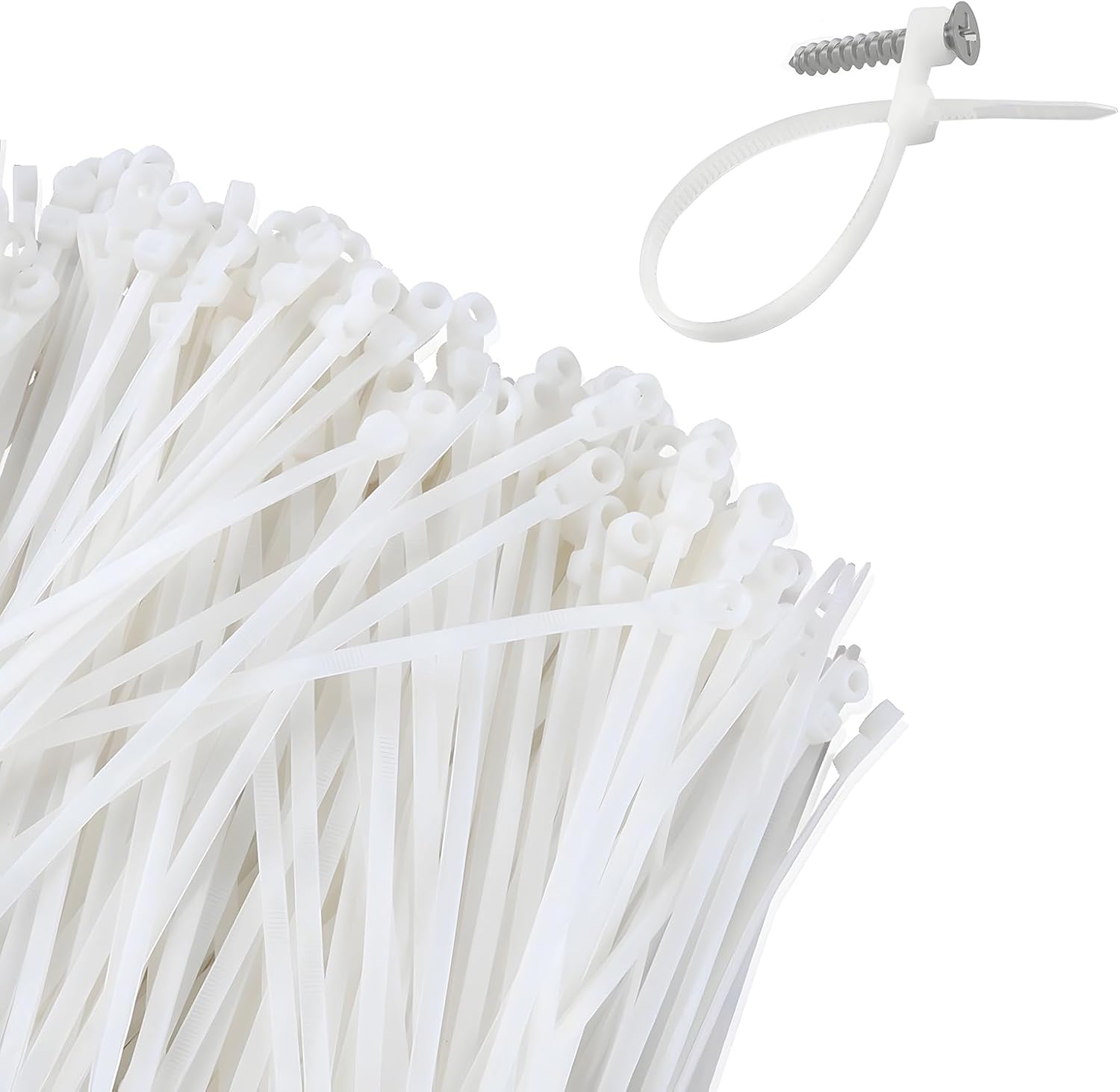 250 PCS 8 Inch White Mountable Cable Ties with Screw Holes, Heavy Duty Nylon Zip Ties 50lbs Load Capacity for Home, Office, Workshop Organization