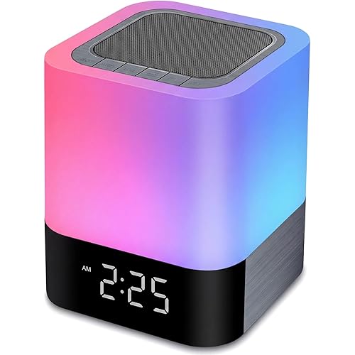 Gallstep Night Lights Bluetooth Speaker, Alarm Clock Bluetooth Speakers Touch Sensor Bedside Lamp Dimmable Multi-Color Changing Bedside Lamp, MP3 Player, Wireless with Lights