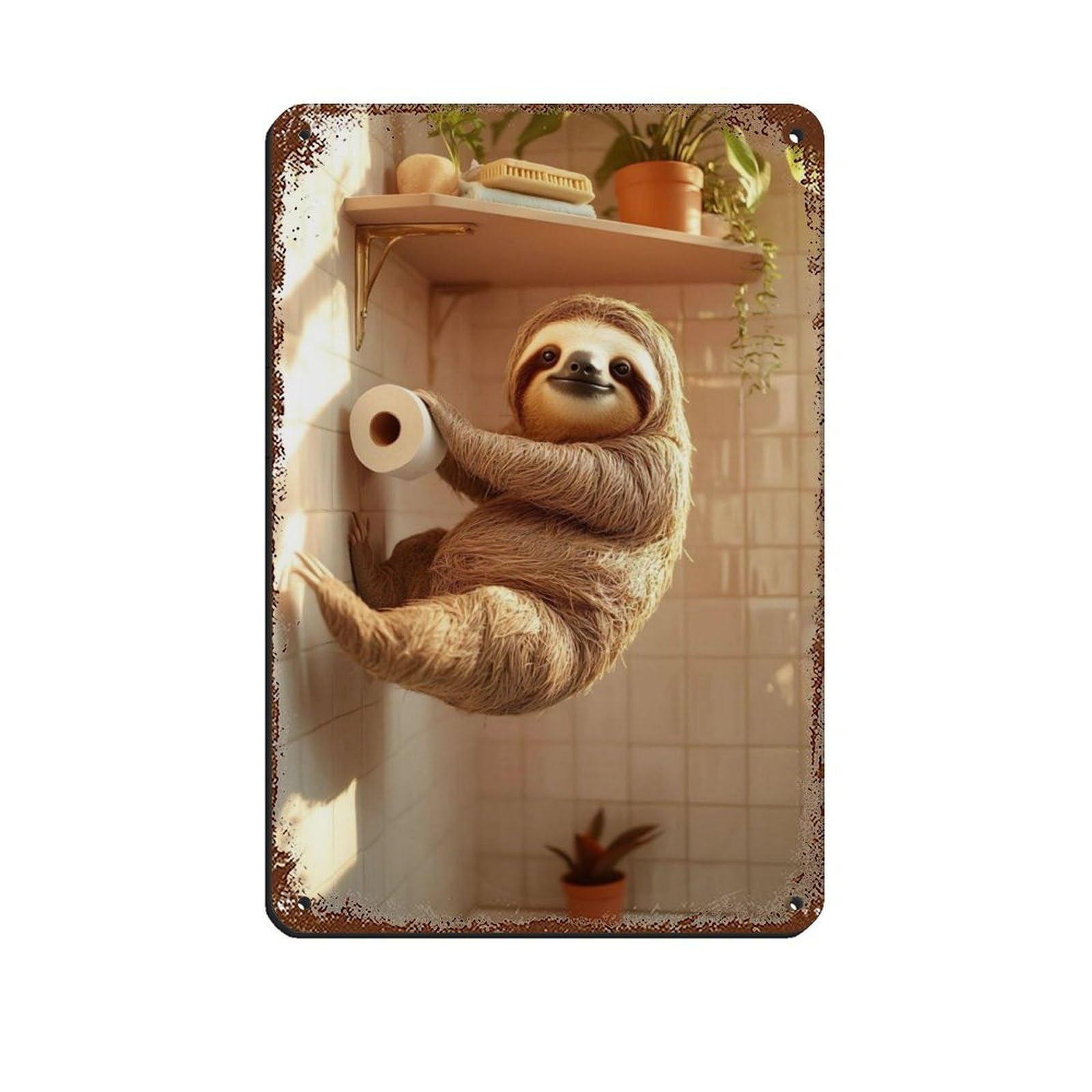 Lxwnze 20L X 30W Cm Cute Sloth, Bathroom Decor Tin Sign Vintage Metal Pub Club Cafe Bar Home Wall Art Decoration Poster Retro 8X12inch(20X30cm)