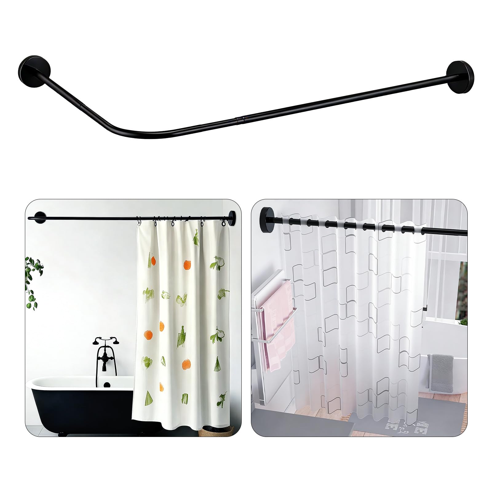 Shower Curtain Rods, L Shape (62-92 x 98-167 cm) Curved Bathtub Rail