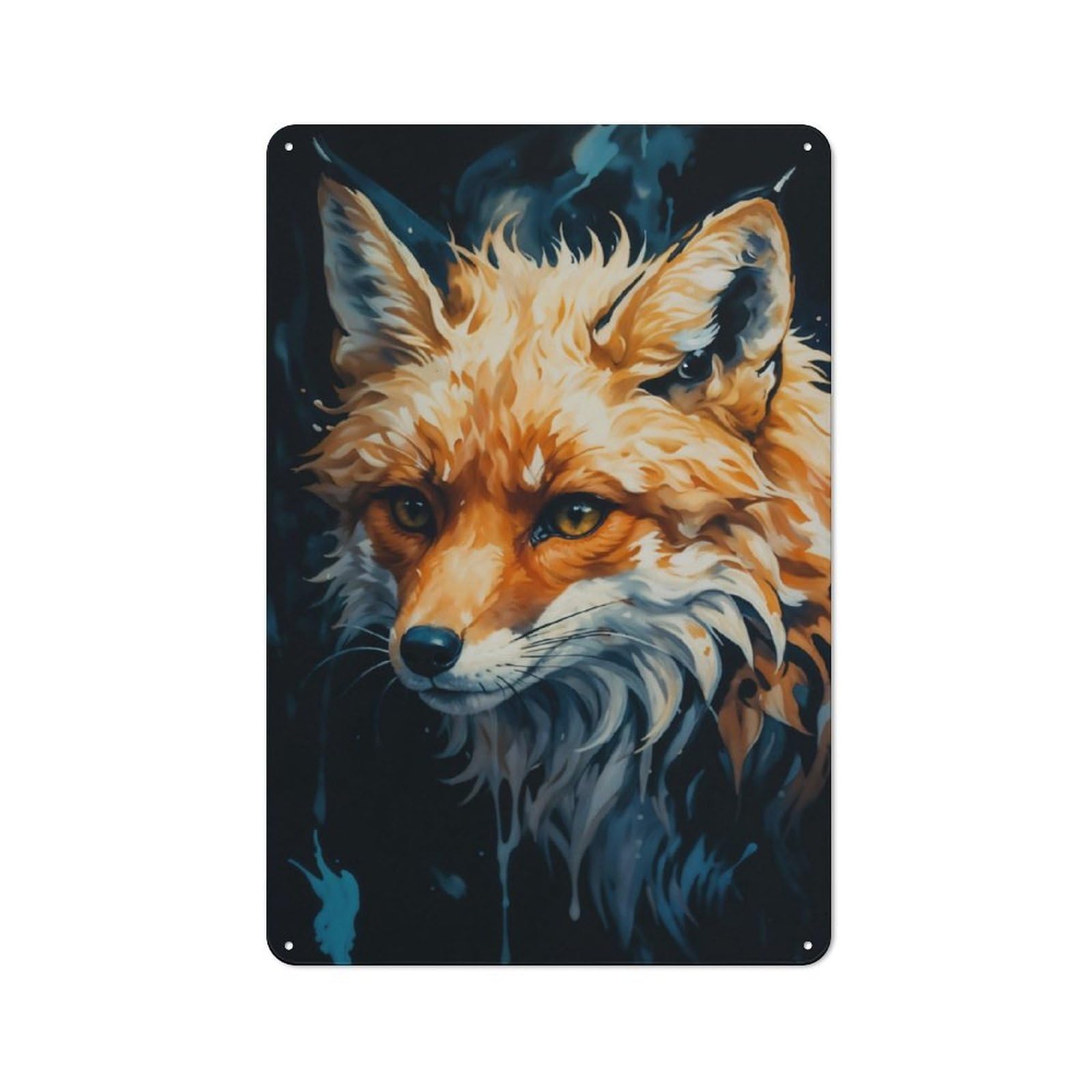 Junmoney The Red Fox Rustic Metal Plaque 30X20cm For Guest Room Or Hallway, For Home Interiors, Feature Walls And Decorative Displays