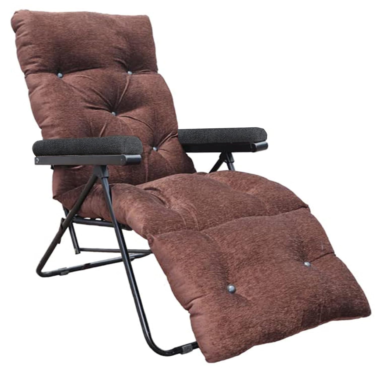 Spacecrafts® Recliner Folding Easy Chair | 5 Adjustable Positions | Cushioning | Portable & Space Saving Easy Chair for Home Relax Old Age | Mild Steel Tubular (Brown & Armrest Black)