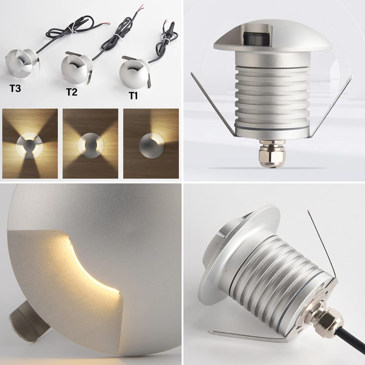 Kit LED Step/Deck Light, 6-Pack Faretto da Pavimento, Faretti da Incasso a Pavimento DC-12V a Bassa Tensione, Faretti da Incasso a Terra Impermeabili IP67, Illuminazione per terrazza,Giardino