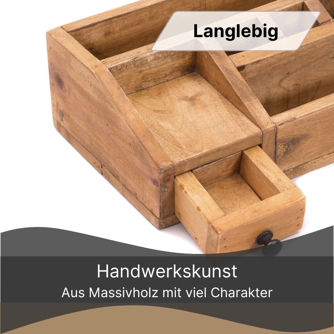 Schreibtisch Organizer Study | Mahagoni Holz, 27 cm, Fächer und Schublade | Tisch Organizer, Büro Organizer, Küchen Aufbewahrung, Stiftehalter, Bürokiste