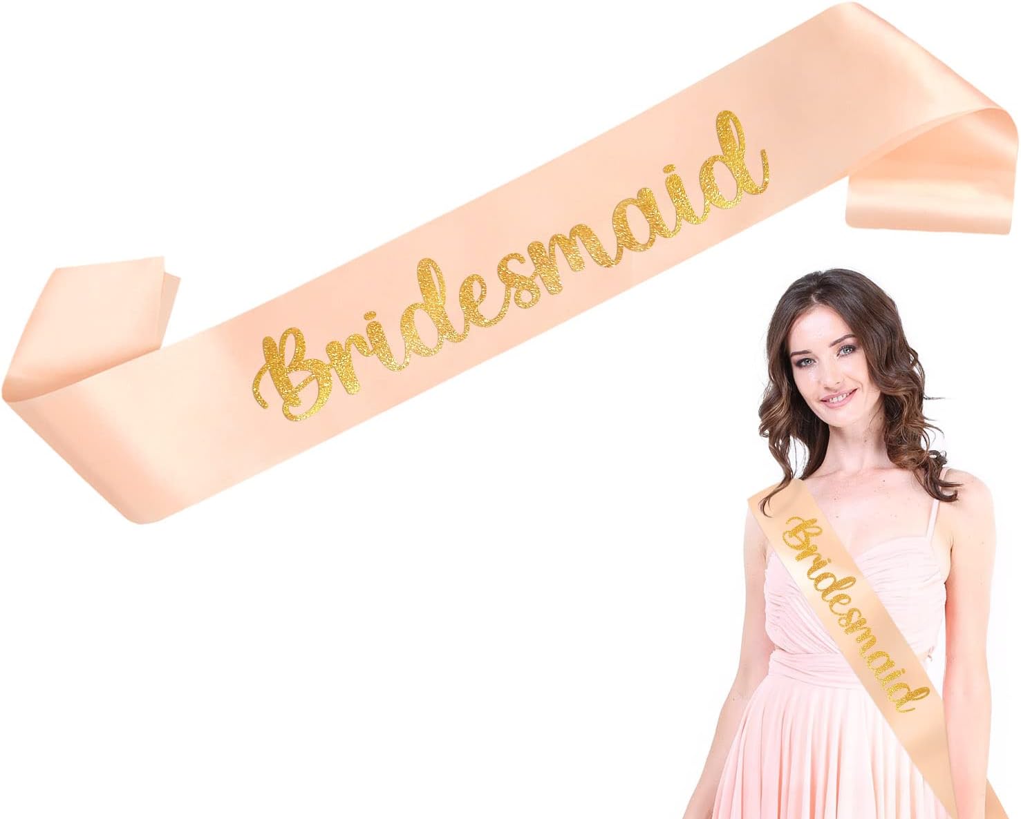 Yueshop 1 PCS Rose Gold Hen Party Sash of Bridesmaid/Maid Of Honour/Team Bride Sash with Golden Letter Design Great for Hen Party Wedding (Bridesmaid)