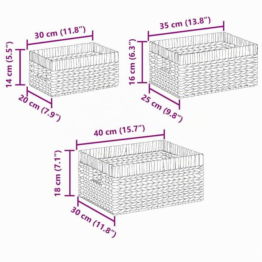 vidaXL Paniers de rangement 3 pc Jacinthe d'eau 40 x 30 x 18 cm