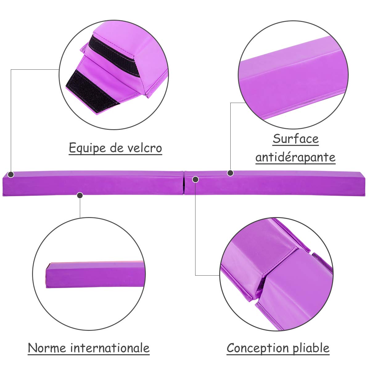 GOPLUS Poutre de Gymnastique Poutre d’Equilibre pour Maison, Salle de Sport, Entrainement, Exercices et Sport pour Enfants et Adultes, Différentes Couleurs au Choix (Violet)