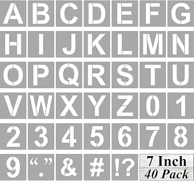 Alphabet Letter and Number Stencils 7 Inch - 40 Pack Large Letters and Numbers Stencil Templates with Signs for Painting on Wood, Reusable Letter Stencils for Chalkboard Signs & Wood Wall Art