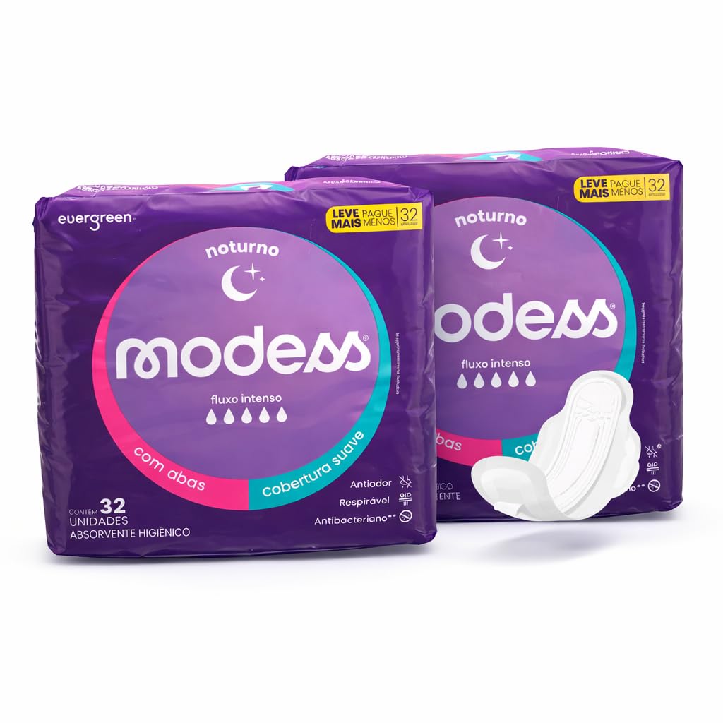 Absorvente Noturno Modess com Abas – Fluxo Intenso – Cobertura Suave, Respirável e