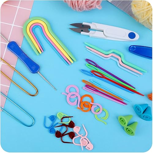 Miniatura 8 de JUPEAN Accesorios completos para tejer, kit de suministros para tejer con marcadores de puntada, agujas de coser de plástico, agujas de cable para