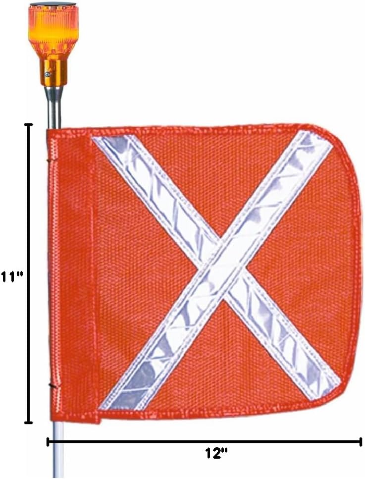 Checkers Heavy Duty Powered Threaded Hex 12" Orange with White X Warning Whip Safety Flag with 3' Pole - Industrial Safety Flags for Trucks, Mining, Construction - Made in the USA - FS3XL-O