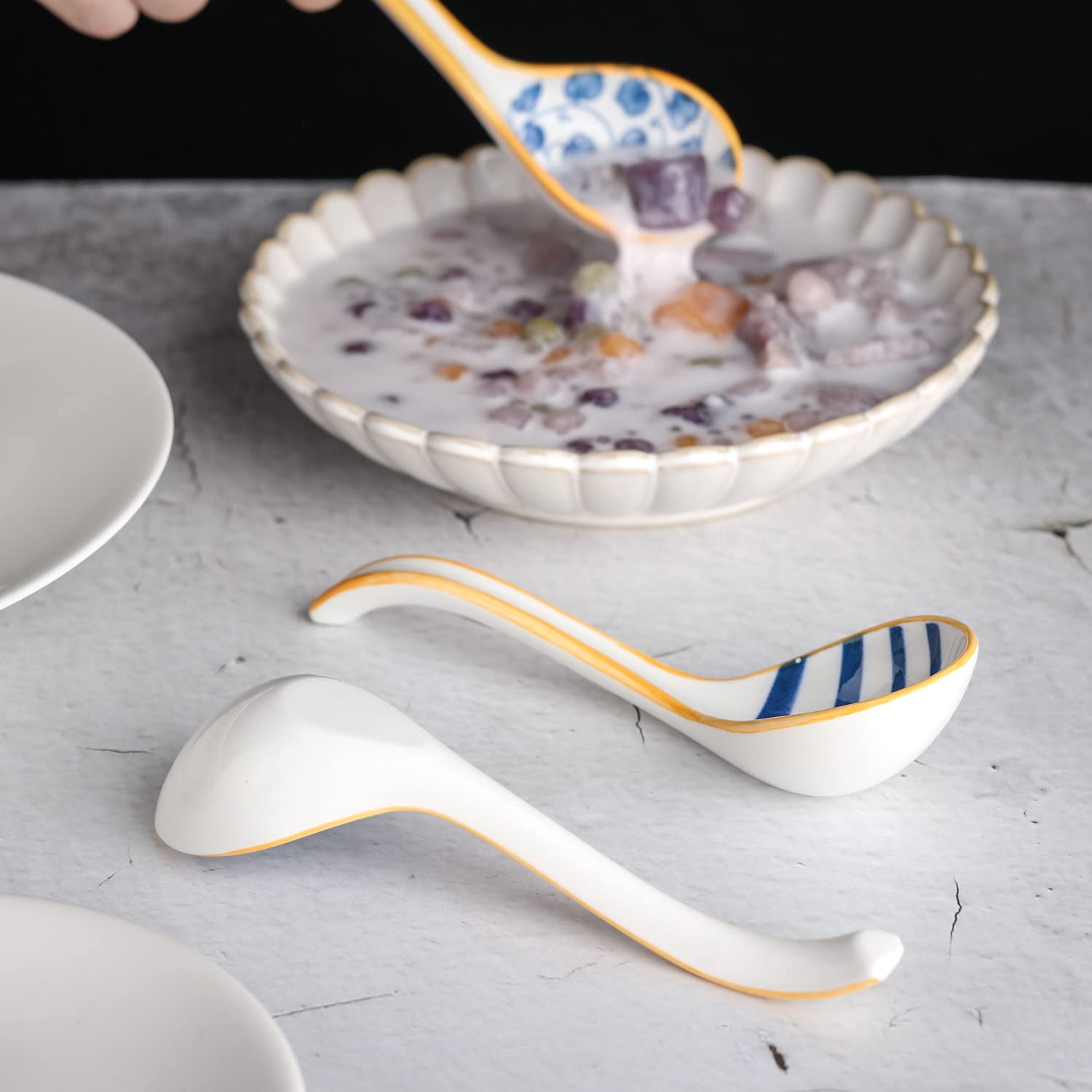 Suppenlöffel Keramik Große Asiatische Suppenlöffel 8er Set Ramen Löffel Koreanischer Stil Langgriff Löffel für Pho Nudeln Knödel Miso Dessert Müsli (Stil 1)