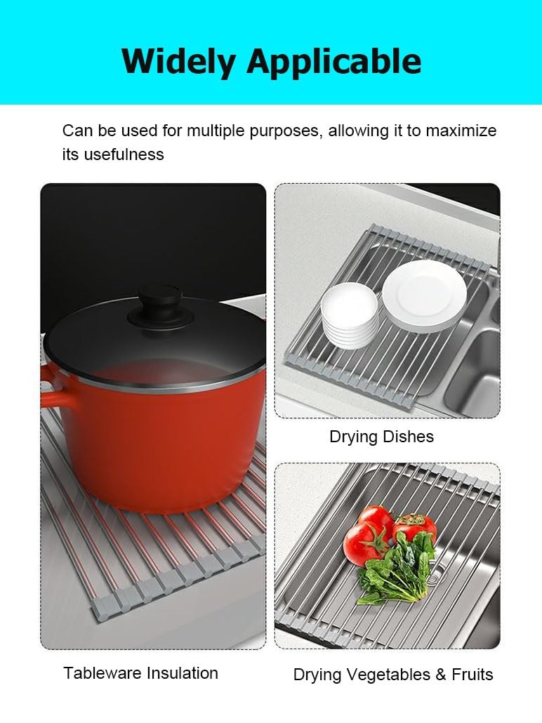 Escurridor de Platos Enrollable y Plegable, de Acero Inoxidable, portátil y Resistente al Calor, para encimera de Cocina.