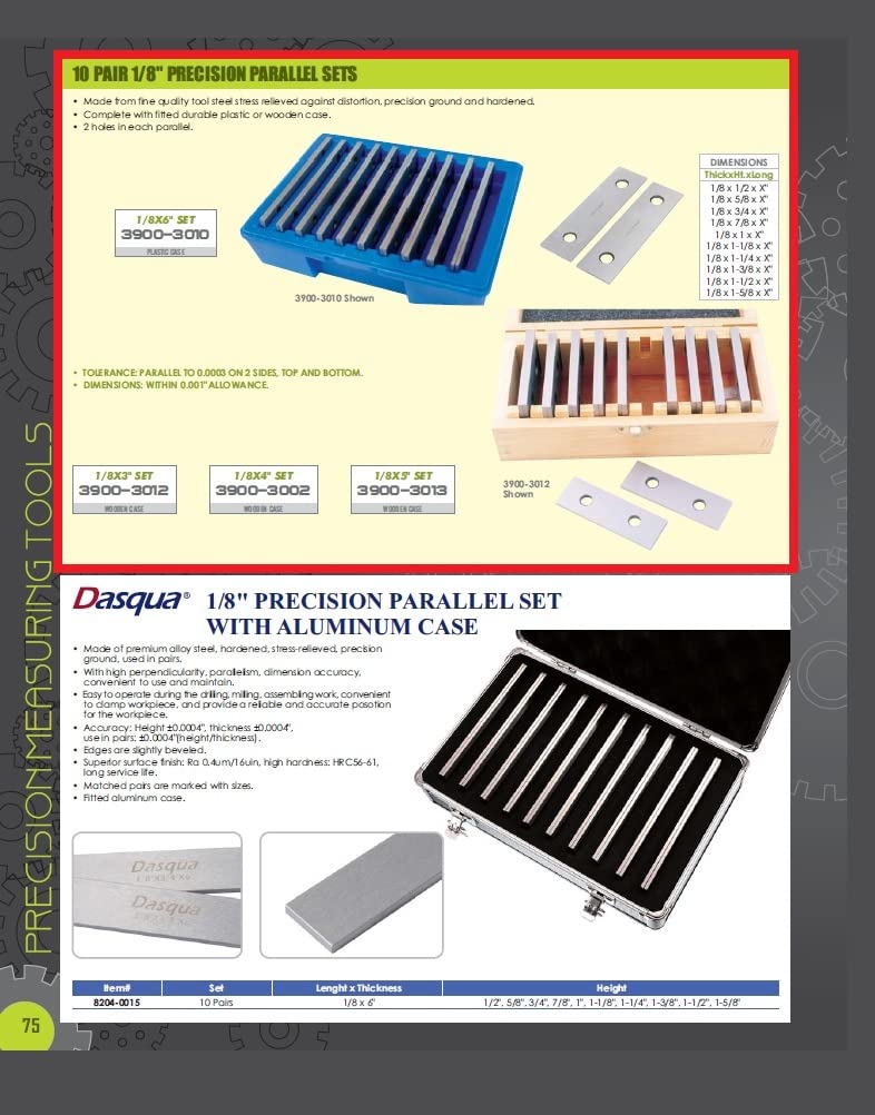 HHIP 3900-3002 1/8 x 4" 10 Pair Precision Parallel Set