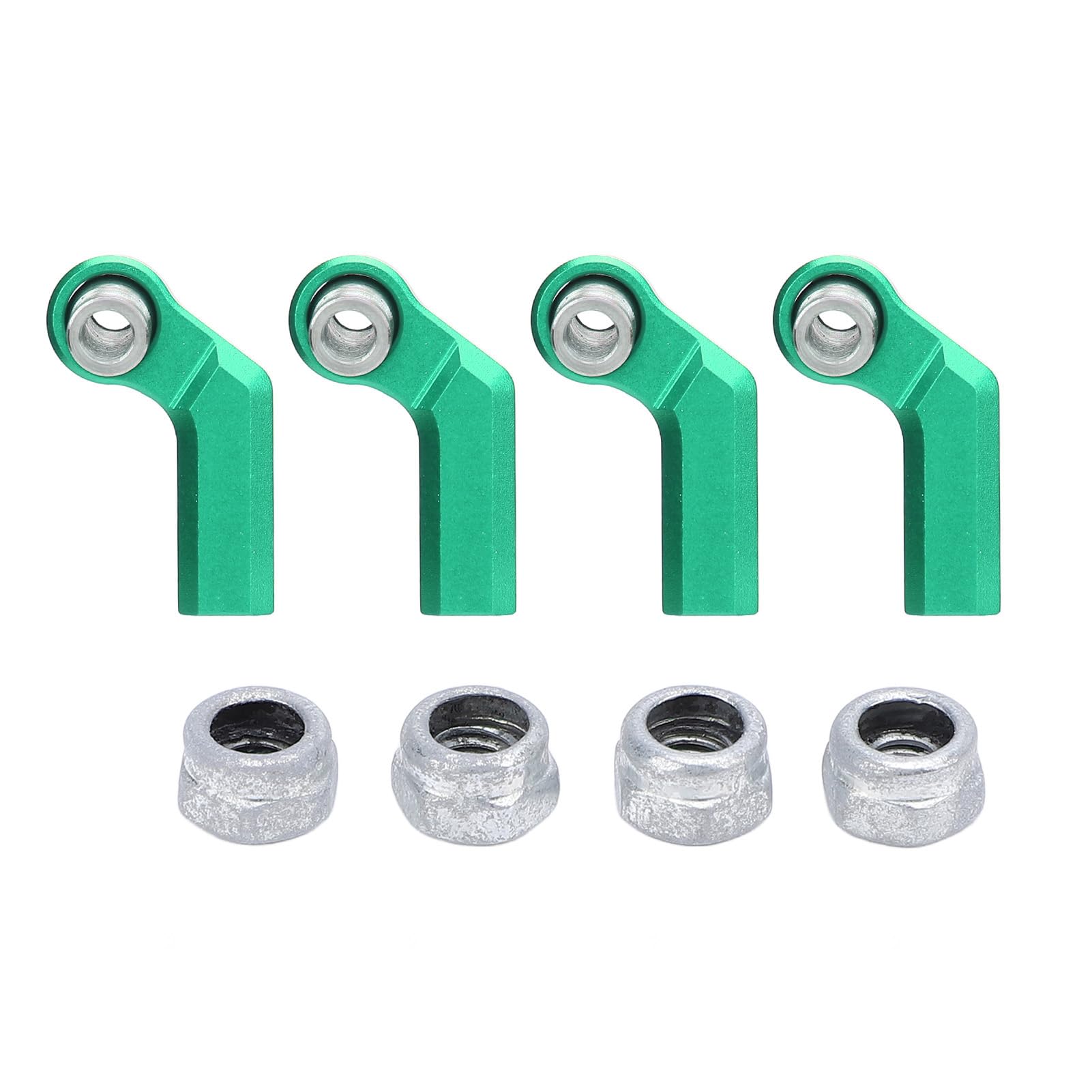 Pilipane RC Link Rod End Alloy M4 Curved CW 7mm Ball Joint Head Set Durable Upgrade Parts for 1/10 Scale Model Cars 4 Pieces with Nuts (Green)