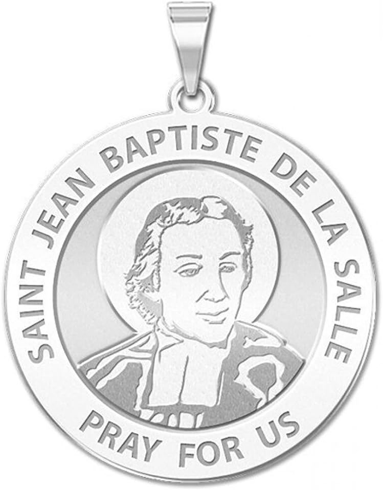 PicturesOnGold.com Saint Jean-Baptiste De La Salle Religious Medal - 2/3 Inch Size of Dime, Sterling Silver