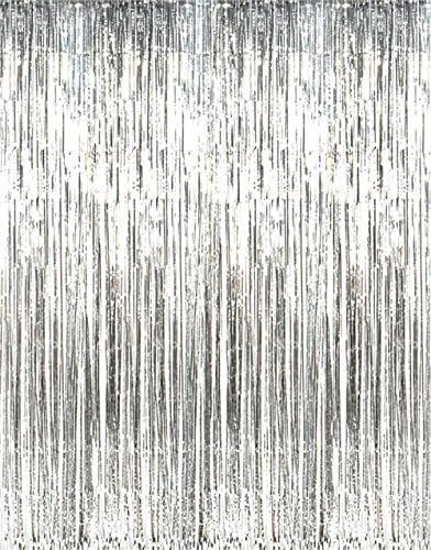 2 Packs- Foil Fringe Curtain Photo Booth Backdrop Party Decoration - 3FT x 8FT Each (Metallic Sparkle) Fun for Christmas, Bachelorette, Wedding and Birthday Parties - Easy DIY Decor (Silver)