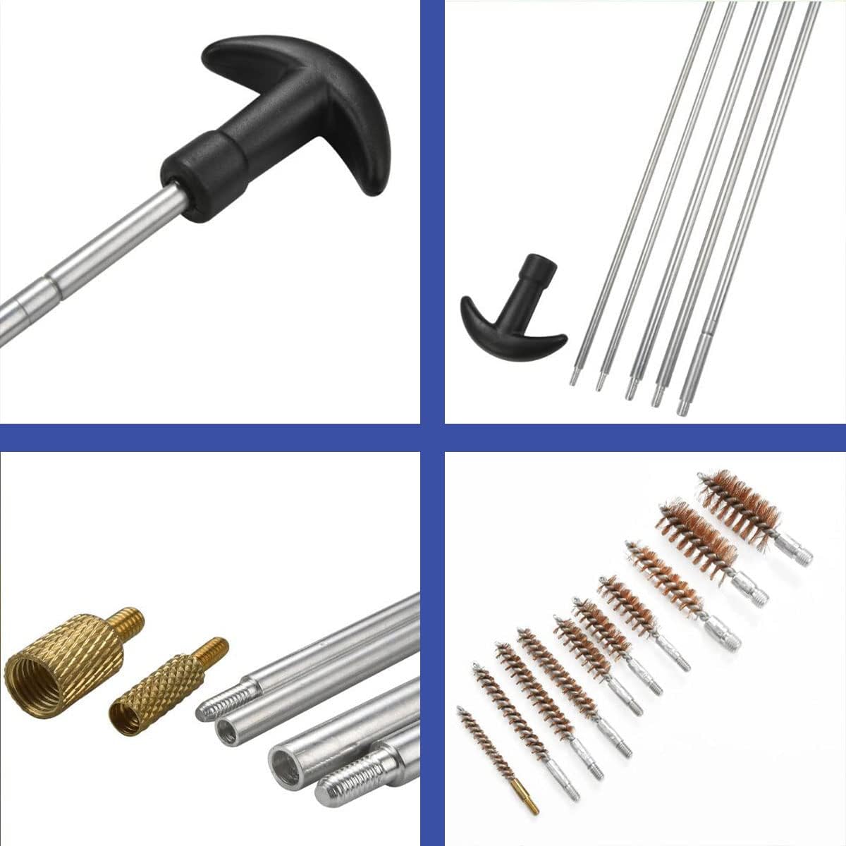 Gun Barrel Brush Set, 28pcs Universal Automatic Rifle Cleaning Set with Wood Tool Box and 10pcs Bronze Brush, Accessories Brushes for All Caliber Guns