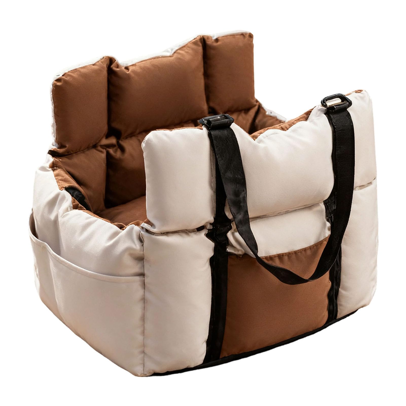 Oreilet Dog Car Seat for Small Medium Dogs, Comfortable Travel Safety Cat Dog Bed & Carrier, Portable Pet Booster Seat Semi Enclosed for Front & Back Seats (Beige+Coffee)