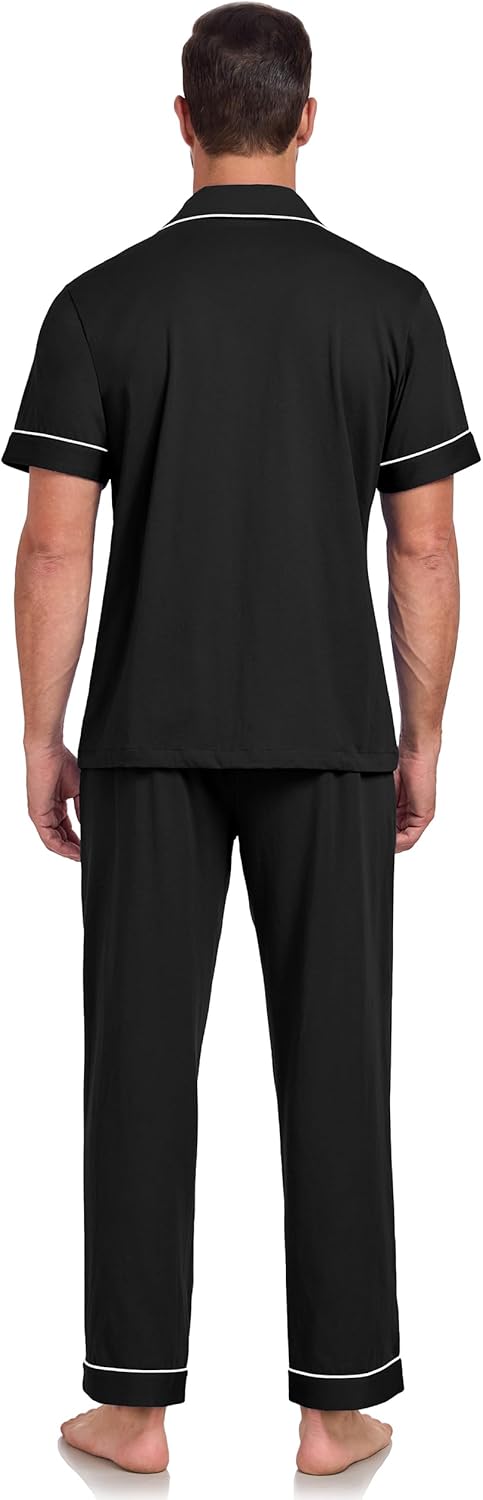 EA'S SECRET Mens Pajamas Set 100% Cotton Soft Button Pajamas for Men Short Sleeve Sleepwear 2 Piece Lounge Pjs Sets - Image 8