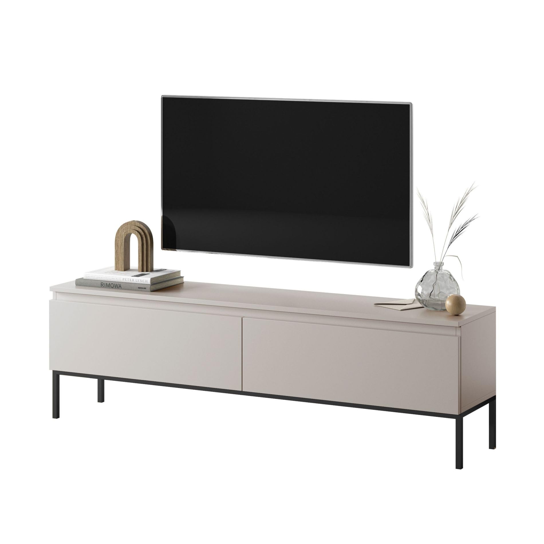 Selsey Bemmi - TV-Schrank Lowboard, Beige mit schwarzen Beinen, 150 cm