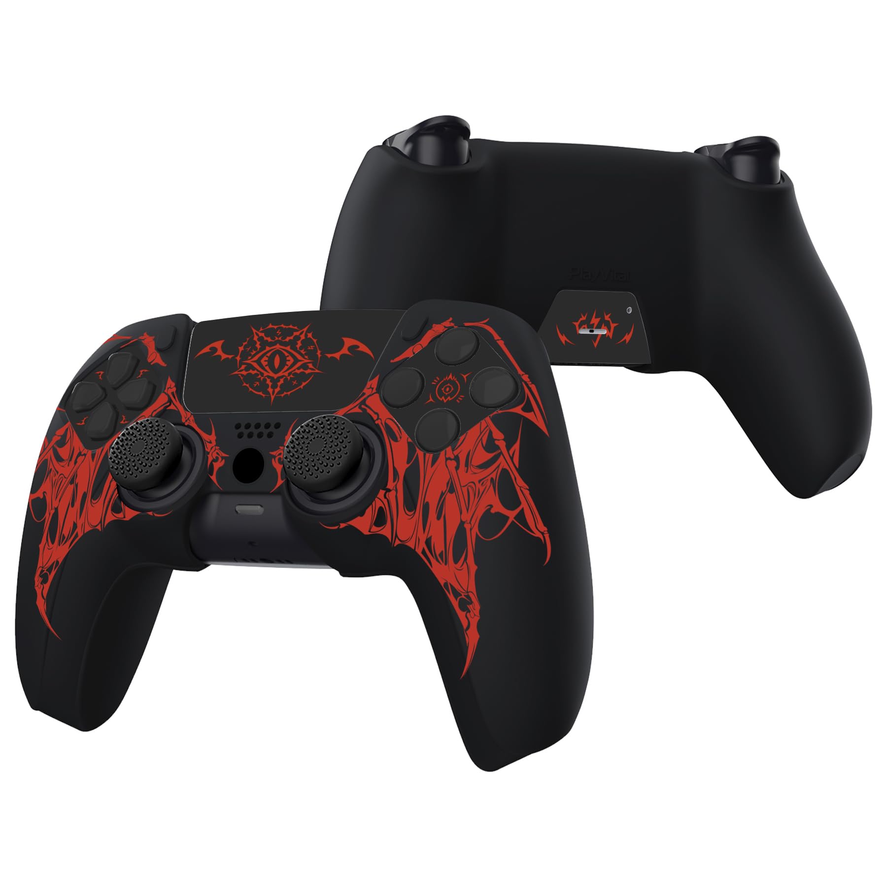 PlayVital Cover Skin per ps5 Controller-Adatto per Base di Ricarica, Custodia Joystick Grip Silicone Case Antiscivolo & 6 Copri Analogici & Adesivi, Accessori per ps5, Sigillo delle Ali Rosso