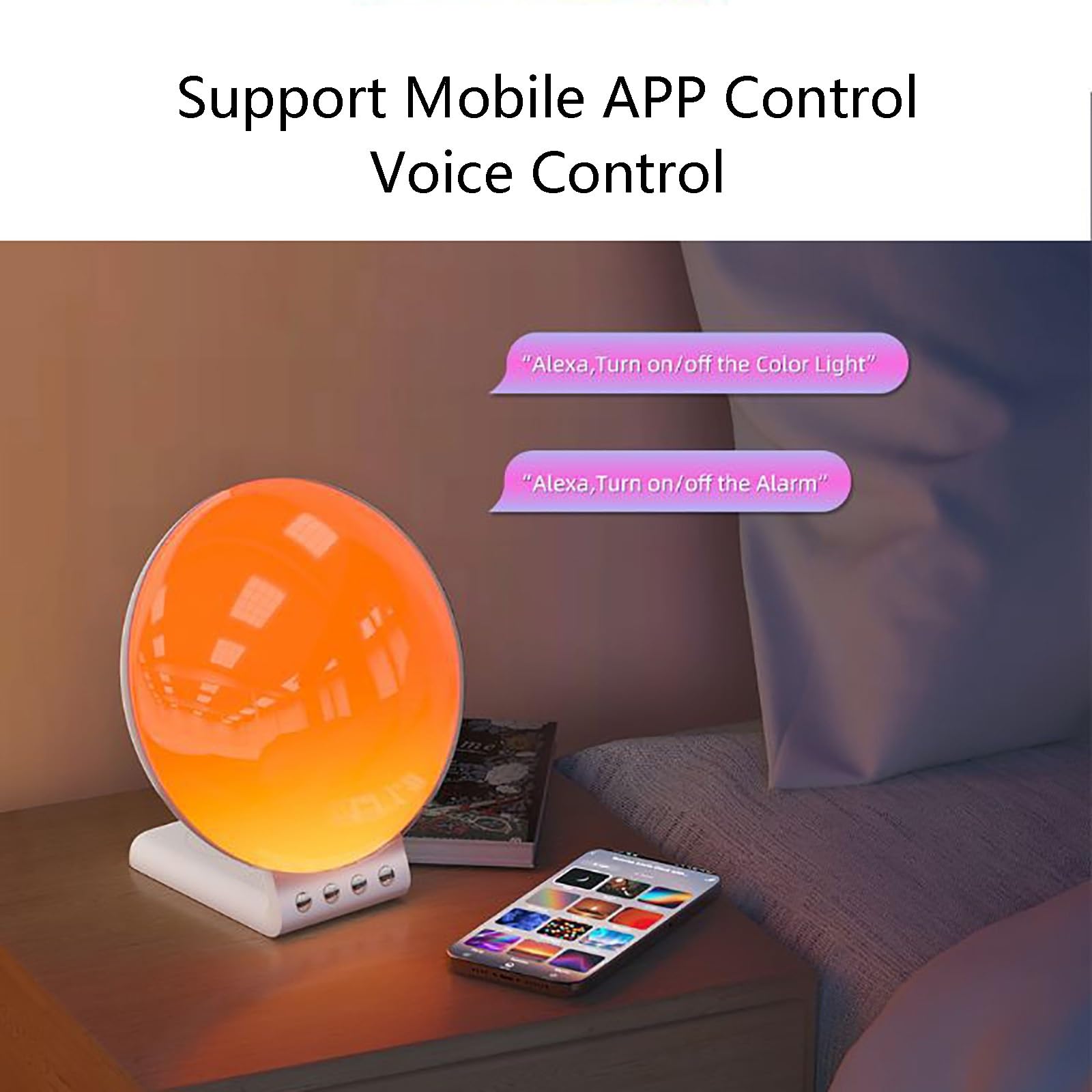 Sveglia Colorata con Luce Dell'alba, Macchina per Suoni del Sonno a Rumore Bianco con Aiuto al Sonno, Doppio Allarme, Snooze, Lampada da Lettura per Bambini, Dormitori Pesanti