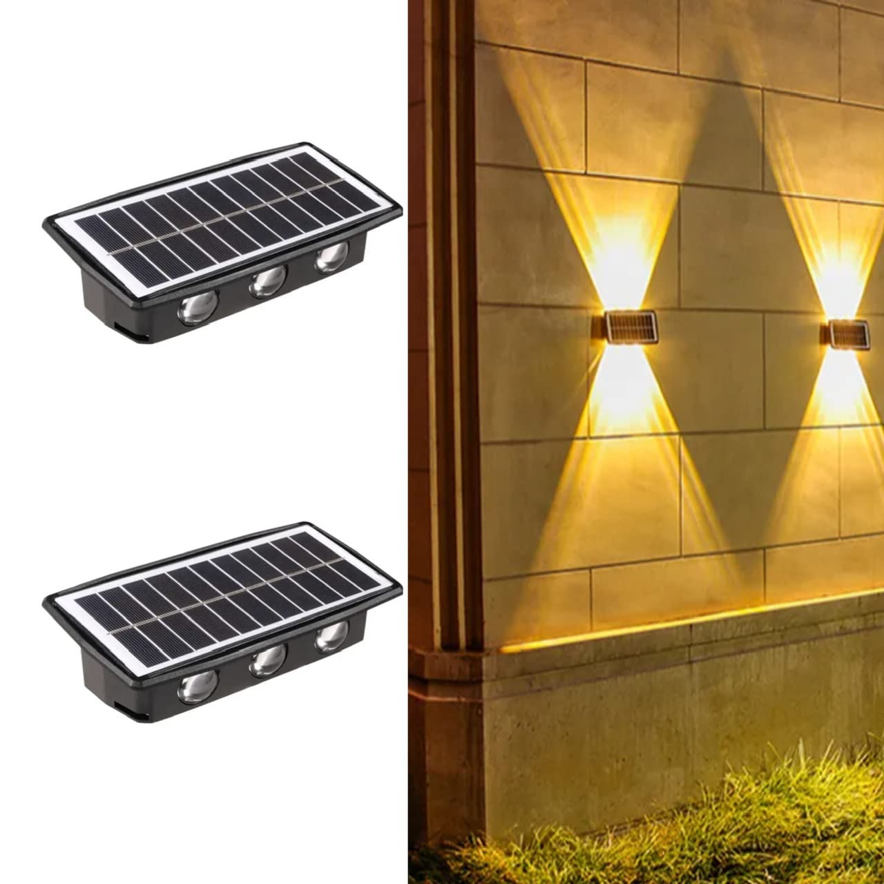 NEXT LIFE2Pack Upgraded Solar Updown Wall Lights, Led Solar Wall Sconce,Waterproof Deck Fence Lighting for House Outdoor Decor (Warmwhite, 6 Led)