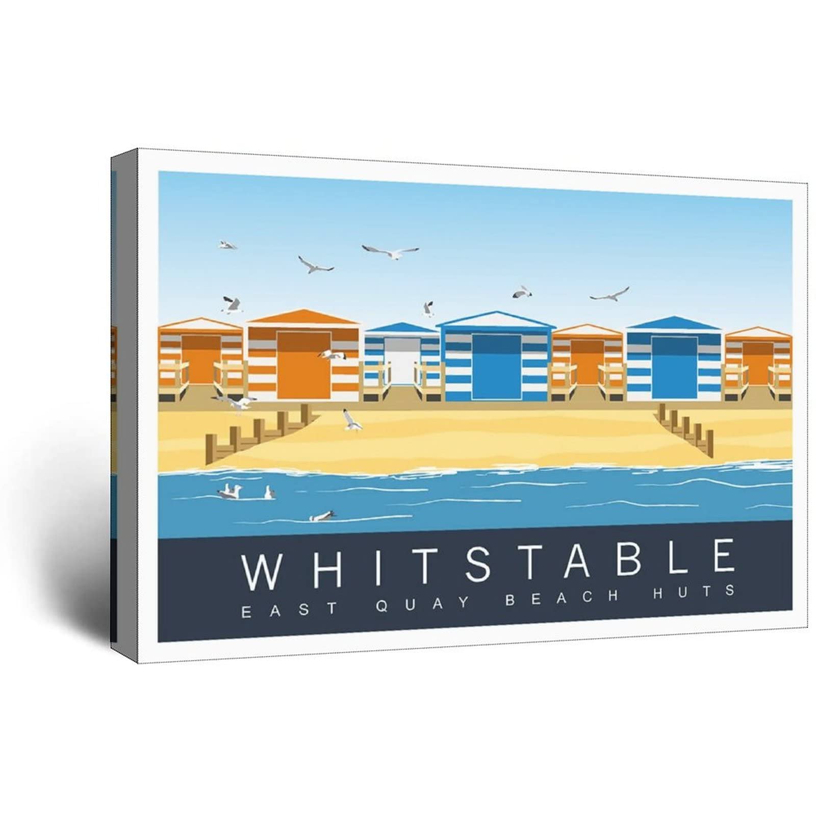 Uejd Frame-Style Vintage Whitstable Beach Kent Coast Huts Travel Poster Decorative Posters Modern Bedroom Canvas Art Poster Picture Painting Posters Wall Decor Art Gift
