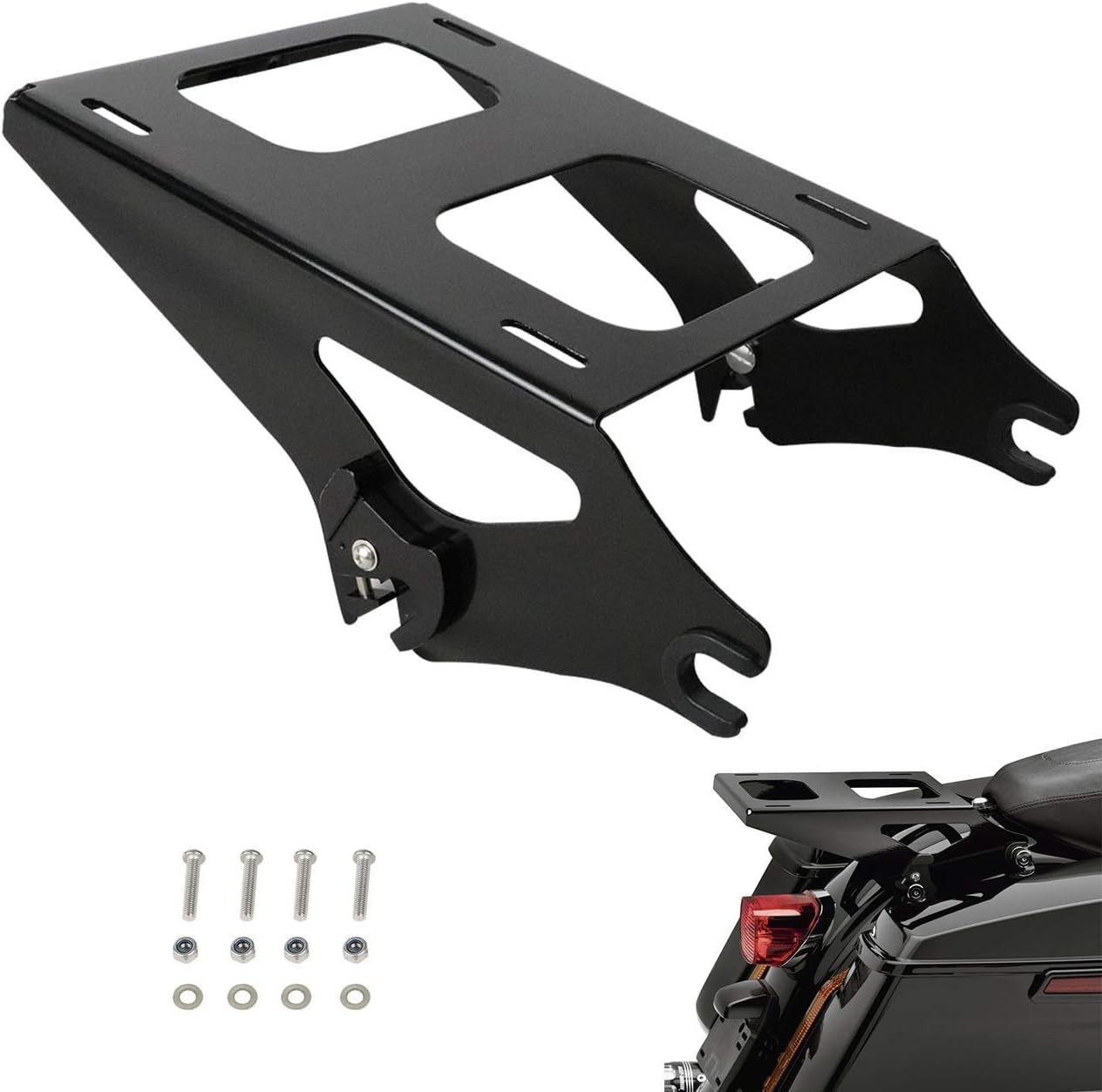 AUFER Black Two Up Mounting Luggage Rack Fits For Touring Road King Street Glide Road Glide Tour Pak Pack 2014-2020
