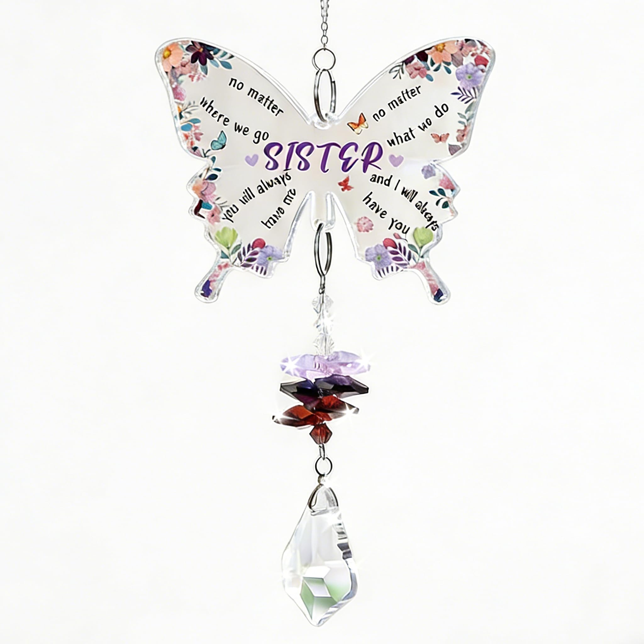 Sister Gifts,Special Sister Gifts,Butterfly Crystal Suncatcher Hanging Ornament,Firendship Gift for Sisters,Thank You Gift,Birthday,Christmas,New Year,Graduation Presents to My Bestie