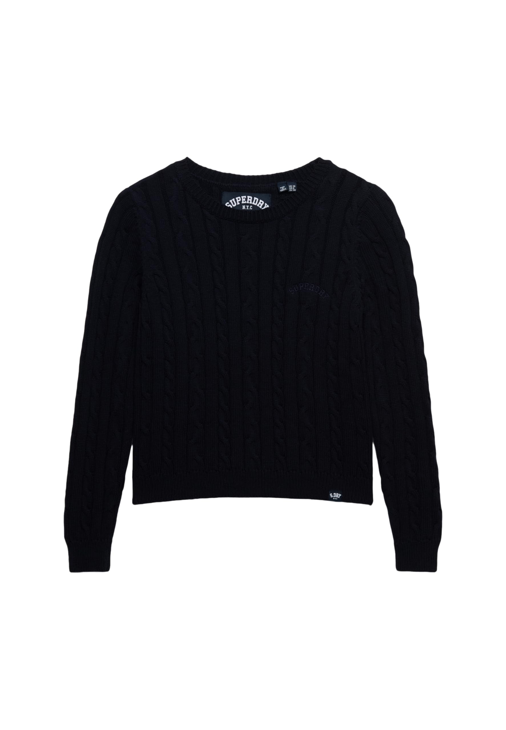 Superdry Women's Bleu Fine Twist Cable Knit Jumper Essential Round Neck