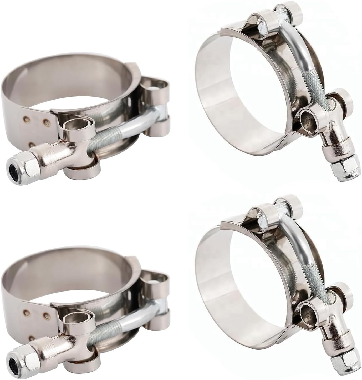 4PCS 2" T-Bolt Hose Clamps, 304 Stainless Steel T Bolt Hose Clamp with 57mm-65mm ID Range, Heavy-Duty Adjustable Turbo Intake Intercooler Pipe Clamp, Working Range for 2" Hoses ID