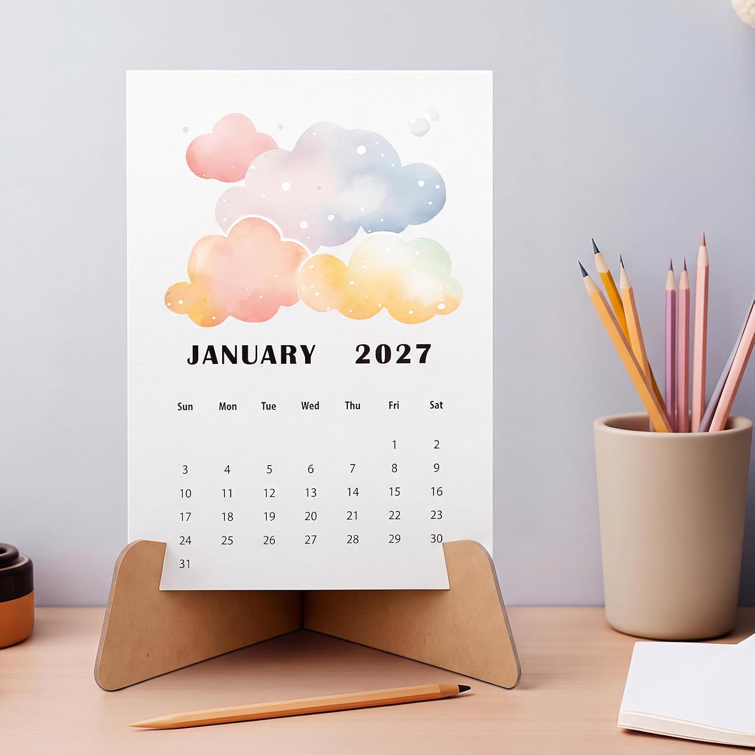 Faccito Watercolor Calendar, 2027-2028 Paint Desk Calendar, 5.1x7.5inch