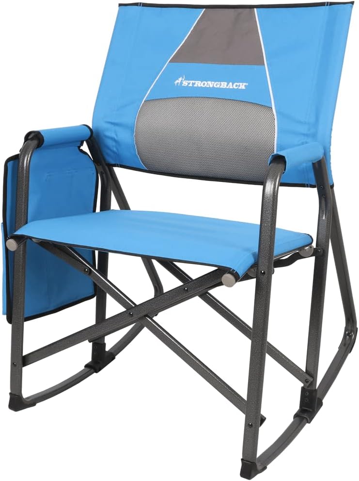 Outdoor Chair Director Portable Camping Chair with Lumbar Support - Cupholder &Pocket Included - Heavy-Duty Foldable Chair - Rocker/Blue