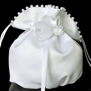 White Satin Bridal/Flowergirl Purse Money Bag with Pearls