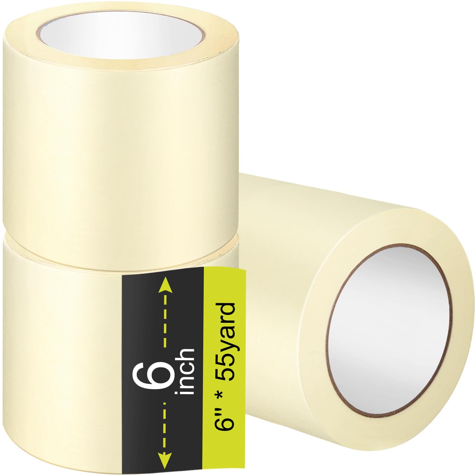 Cinta de enmascarar de uso general a granel, 50 yardas para pintar en casa, oficina, escuela, papelería, manualidades, uso básico, fácil extracción (3 rollos, 6 pulgadas)