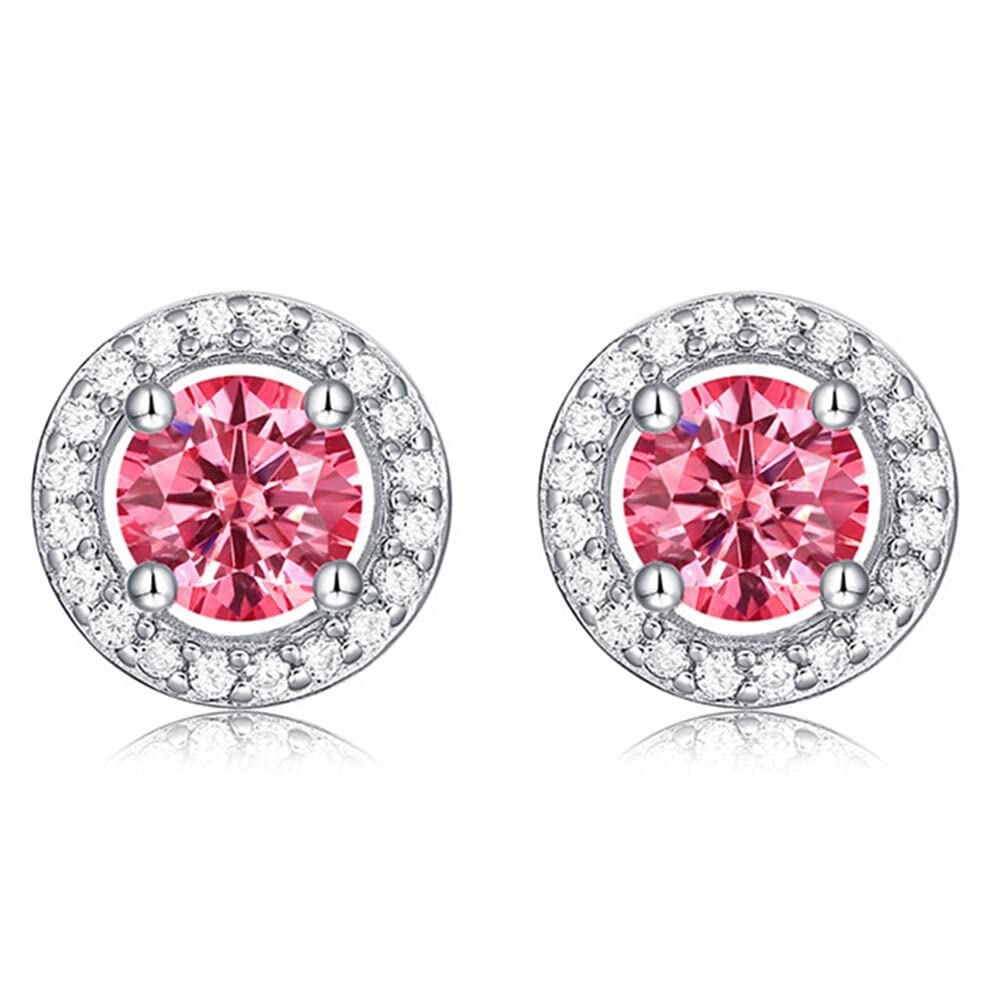 WZGWDC Kleine Ohrstecker aus 925er-Sterlingsilber, rosa, für Damen und Herren, Zirkonia, Zirkon, Blauer Diamant