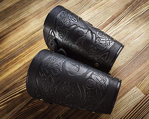 Leather Cuff Bracer - Best Unique Gift - LARP Gauntlet - Leather Wristbands - LARP Accessories Viking Bracers - Archery Armguard - Yggdrasil World Tree - Length 6" - Thumbnail 2
