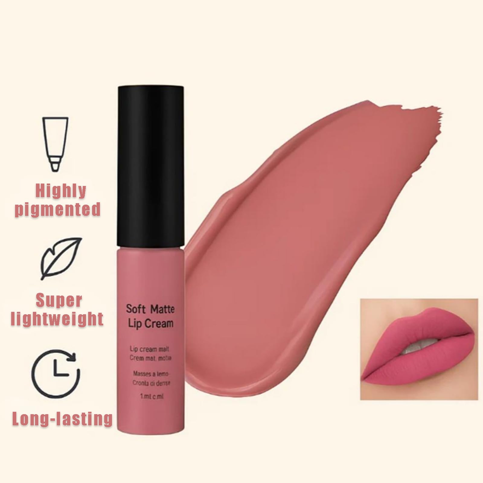 Velvet Matte Liquid Lipstick, Long Lasting Soft Rose Nude Color, Lightweight Comfortable Formula - Image 4
