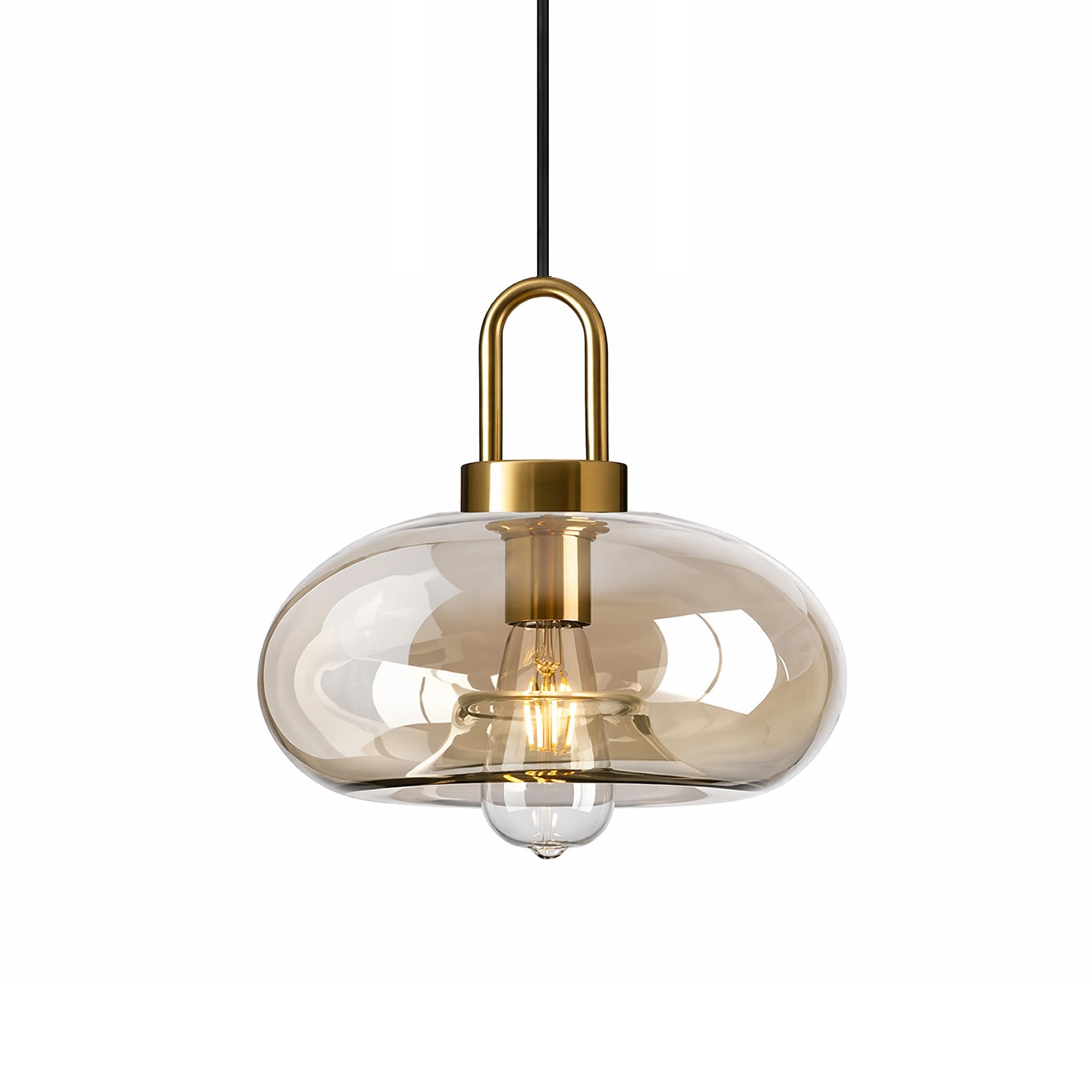 EKSED Amber Glass Pendant Lighting Fixture, Vintage Handheld Brass Lamp Head with E27 Socket for Kitchen Island, Dining Room or Bedroom (D)