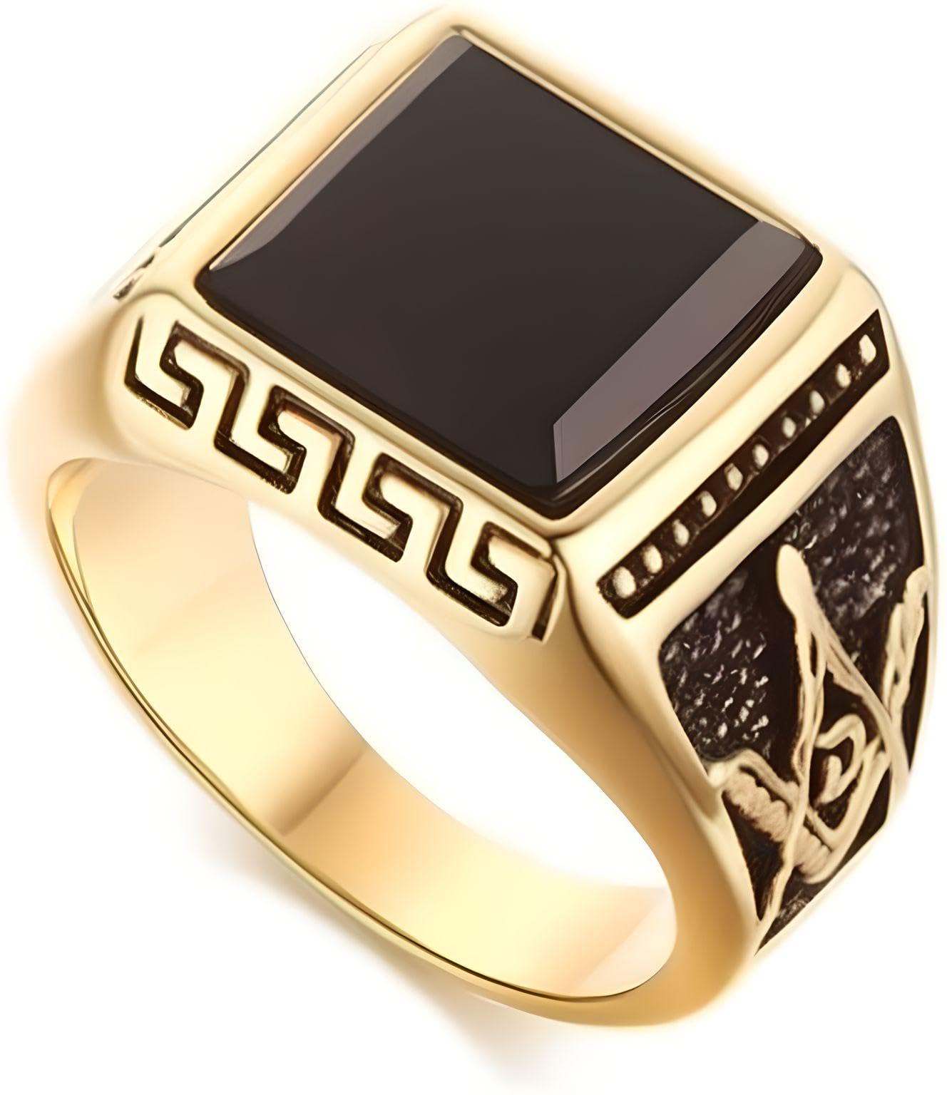 Cubic Zirconia Ring for Men (Gold Tone),Luxury Thick Solid 316L Stainless Steel Ring with Oval/Square Gemstone - Ring Jewellery (Gold Tone Cubic Zirconia, 20)