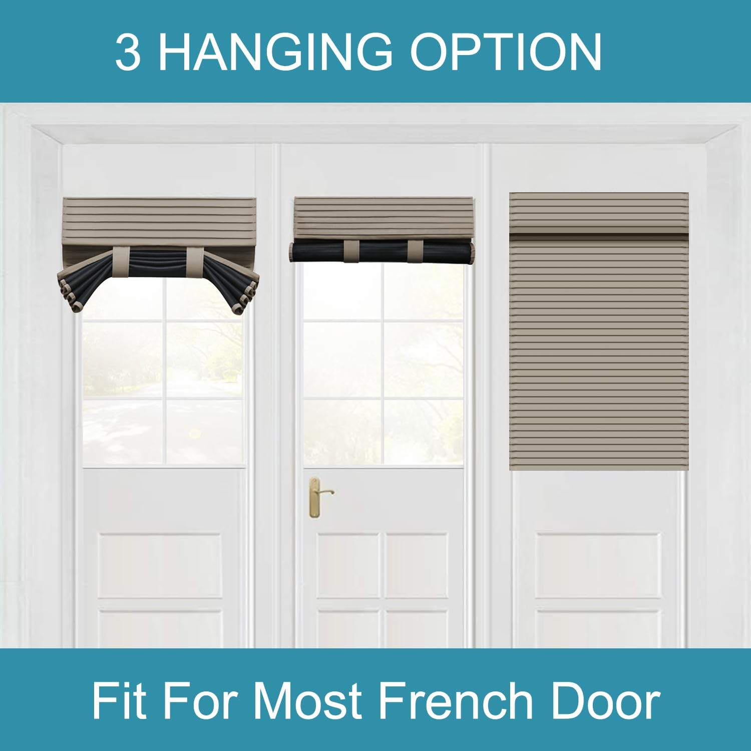 Muamar French Door Curtains Privacy Door Blind, Front Door Window Curtain, Venetian Blinds Style Door Window Cover, 1 Panel (Light Brown, W25” x L20”)