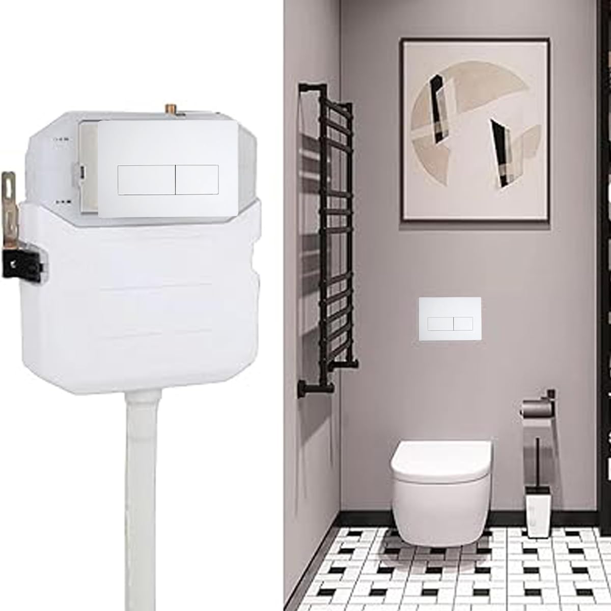 Toilet Plaque de Déclenchement, Chasse Deau Compatible with Geberit Sigma, UP300 et UP320, with Double Flush Equipped with a Set of Hunting Levers and Installation Frame