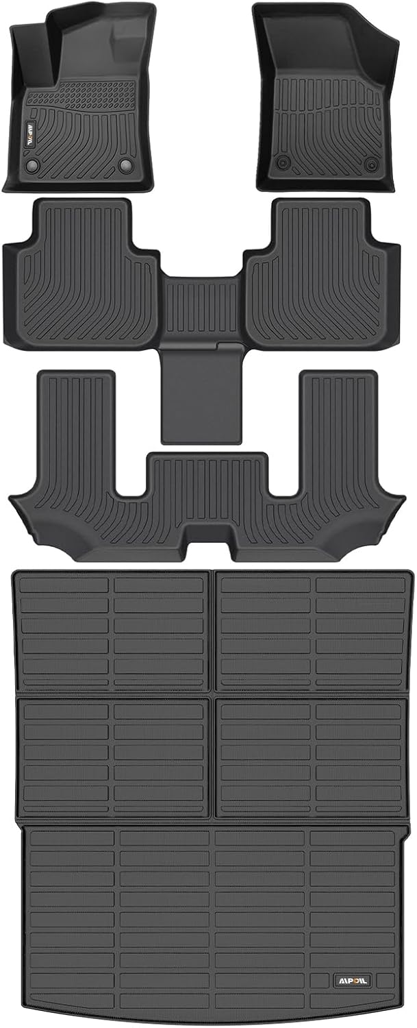 AIPOIL® Floor Mats & Cargo Liner Set for 2018-2024 2025 VW Atlas (6 Passenger Bucket) All Weather Protection TPE Anti-Slip Automotive Full Set Custom Volkswagen Atlas Car Mats Accessories - Black
