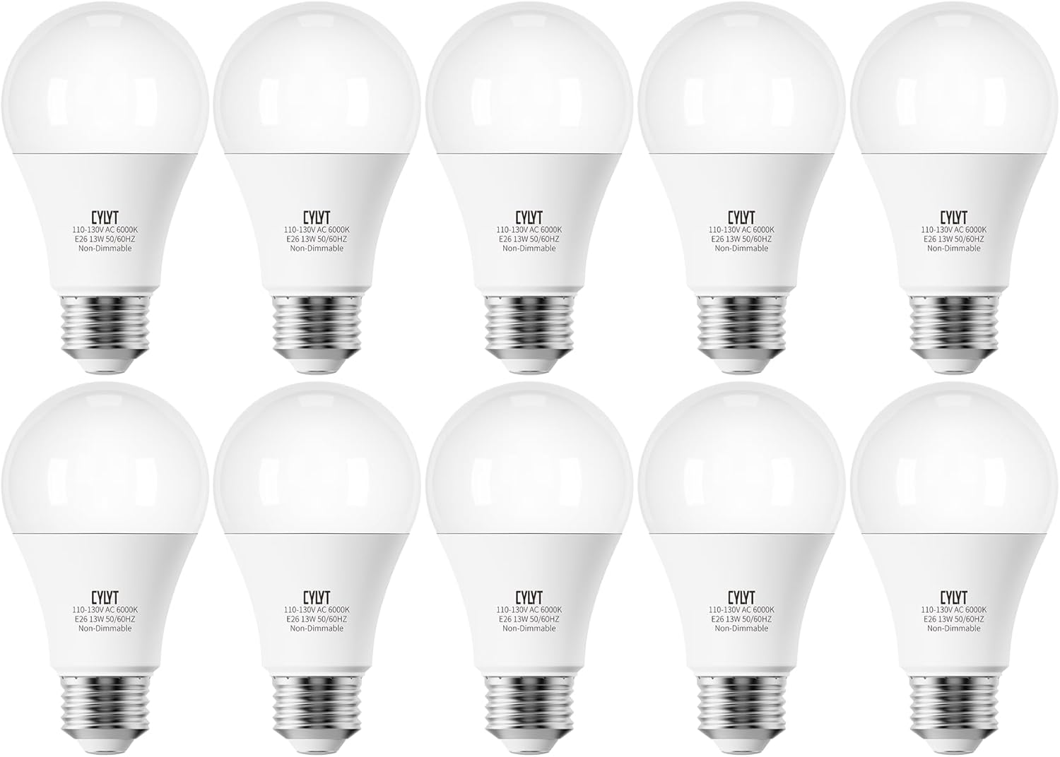 CYLYT 100W Equivalent Bright LED Light Bulbs, Cool White 6000K A19 Lightbulbs, Focos LED para Casa, for Kitchen Bedroom Indoor, 1500 Lumens, E26 Standard Base, 10-Pack, Non-Dimmable