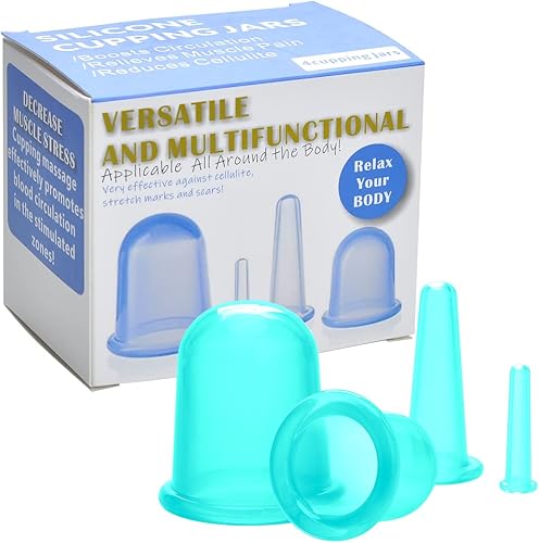 lychee Juego de terapia de ventosas anticelulíticas para la familia, 4 tazas de masaje de silicona al vacío, kit chino de ventosas para cuerpo y