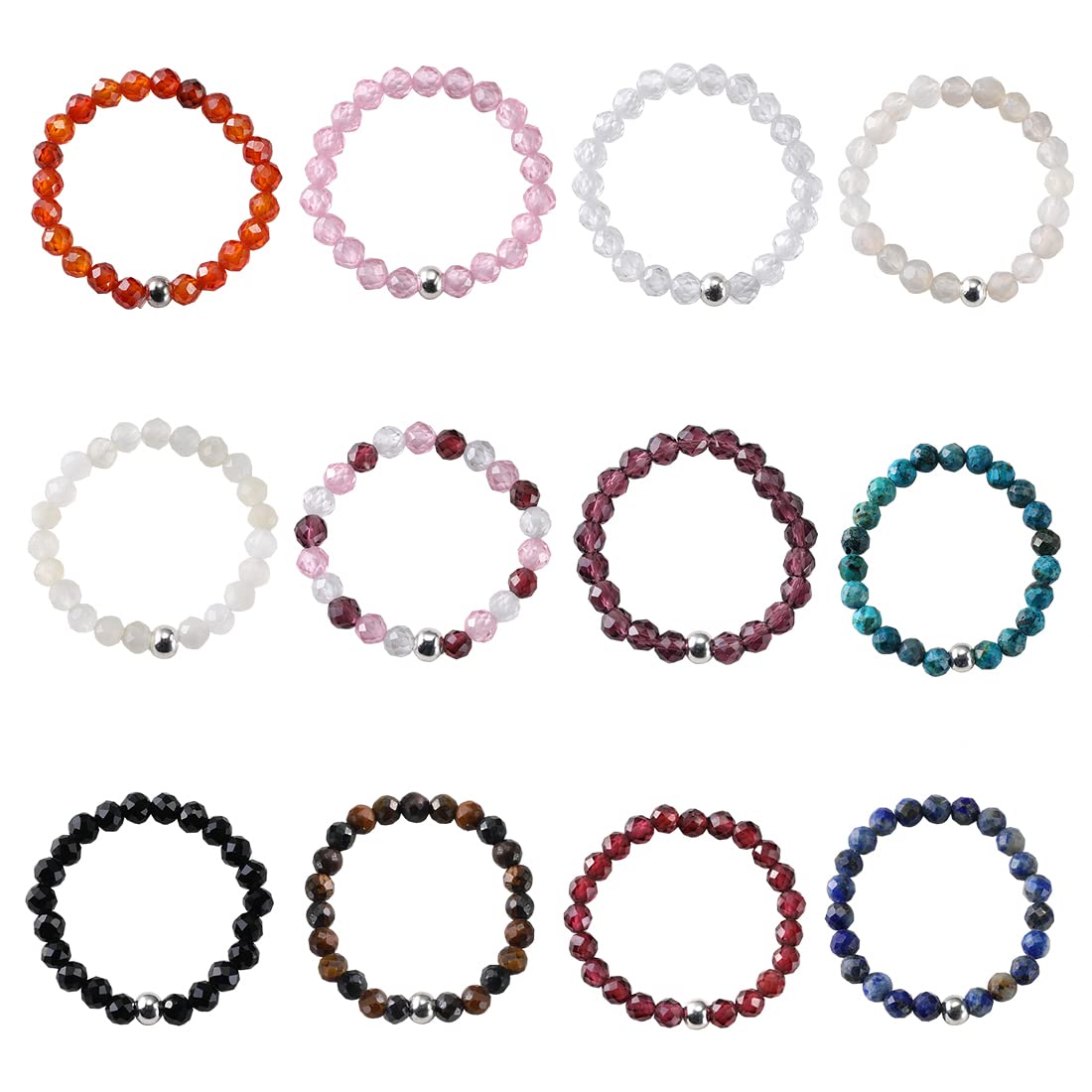 TsnamerCrystal Beaded Ring Natural Faceted Gemstone Tiger Eye Rose Quartz Amethyst Minimalist Stacking Band Ring Anti-Anxiety Fidget Bead Ring Jewelry Gifts