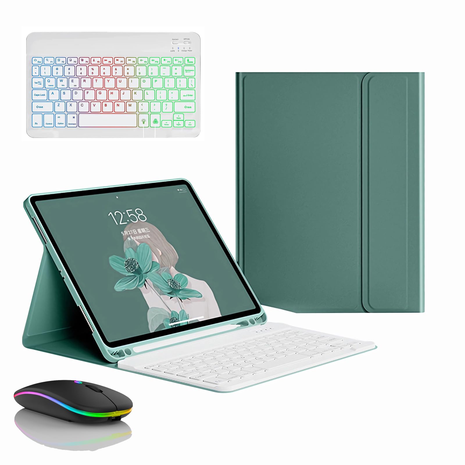 Keyboard Case for Samsung Galaxy Tab S10 Ultra 14.6'' 2024 (SM-X920), Built in Pencil Holder, Magnetic Detachable Wireless Backlight Keyboard with Bluetooth Mouse,Dark Green