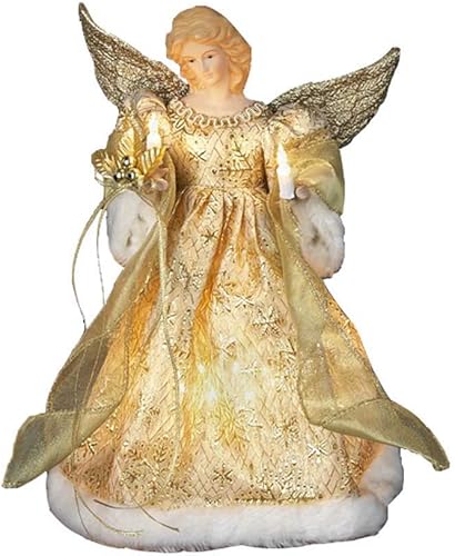 Ángel Kurt Adler con 10 luces y vestido dorado para árbol de Navidad de 12 pulgadas